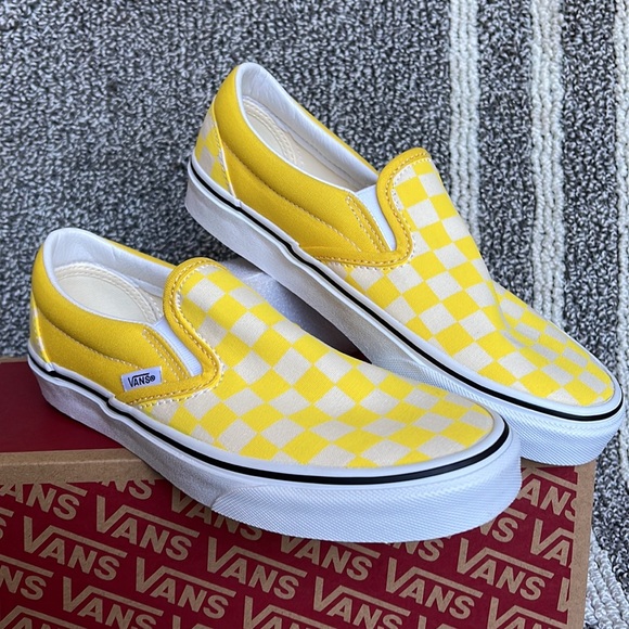 Vans Classic Slip-On Checkerboard Cyber Yellow True White Men’s - Picture 6 of 16